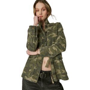 Lucky Brand Utility Jacket Camo Print Women's Sz L Cinch Waist Baggy